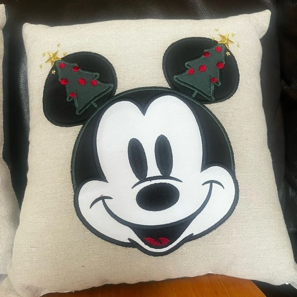 Disney Merry Christmas Mickey and Minnie Mouse Pillow Set Reversable Embroidered